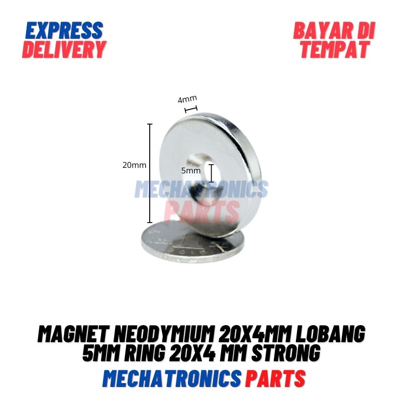 Magnet Neodymium 20x4mm Lobang 5mm Ring 20x4 mm Bulat Lubang Strong