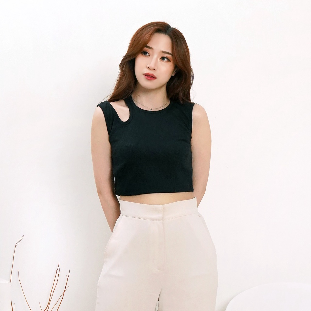 Korean Tank Crop Top One Shoulder Polos Knit 146