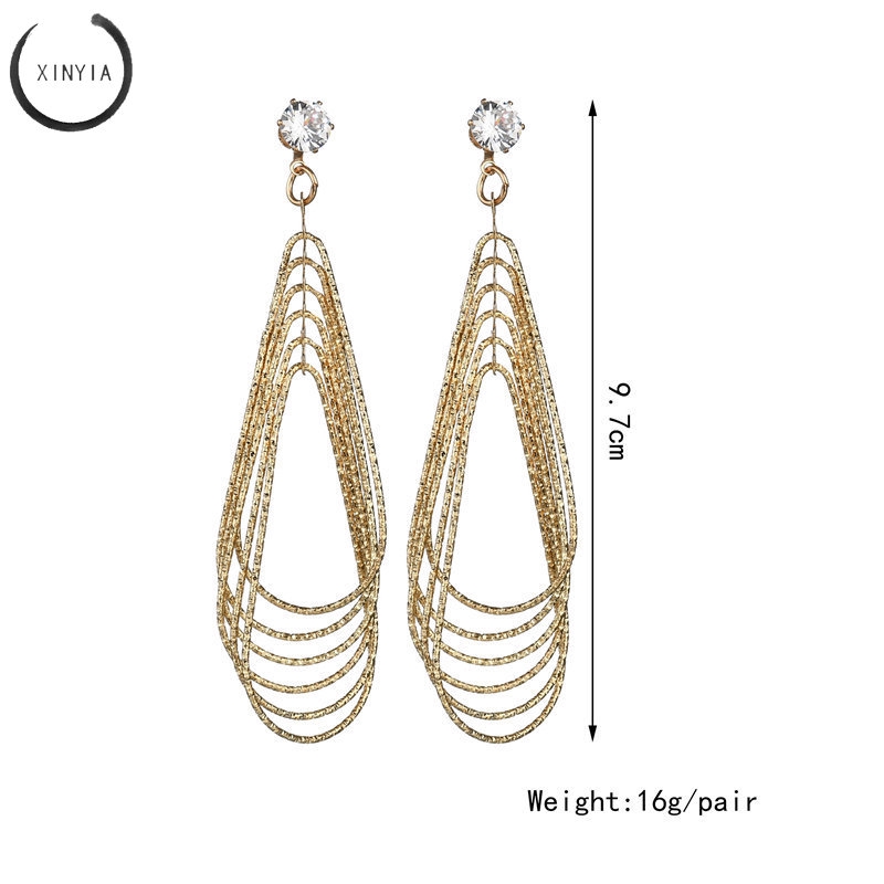 Multi-layer Logam Water Drop Earrings Retro Anting-anting Panjang Wanita Yang Berlebihan