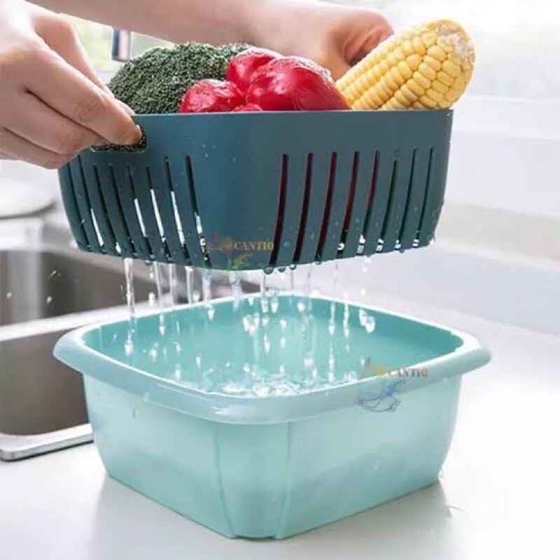 Portable Kitchen Hanging Drain / SARINGAN &amp; TEMPAT PENYIMPANAN Sayur &amp; Buah 2in1