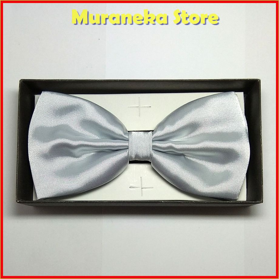 Dasi Kupu Polos Silver Pria Pita Pakaian Kupu2 Pesta Cowok bowtie Pengantin Wedding Set Satin motif