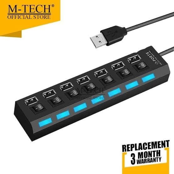 USB HUB 2.0 MTECH 7PORT SAKLAR - Hitam