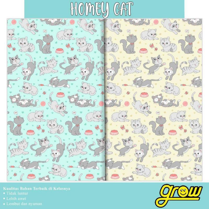 Kain Bahan Sprei Meteran Katun Grow Motif Homey Cat