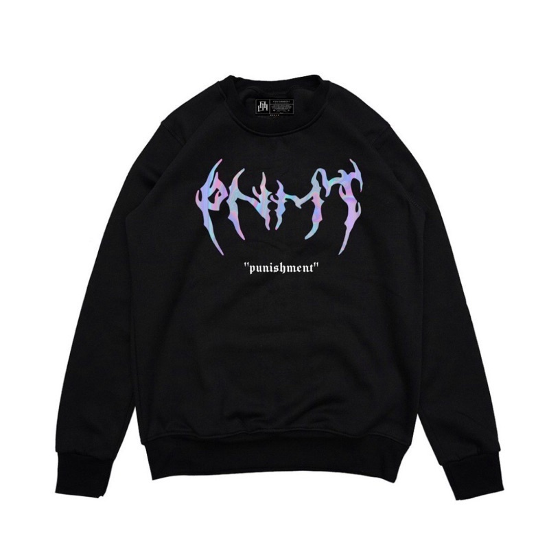 Sweater pria/wanita bordir sweatshirt Crewneck bordir metal pria/wanita aesthetic PUNISHMENT DISASTER