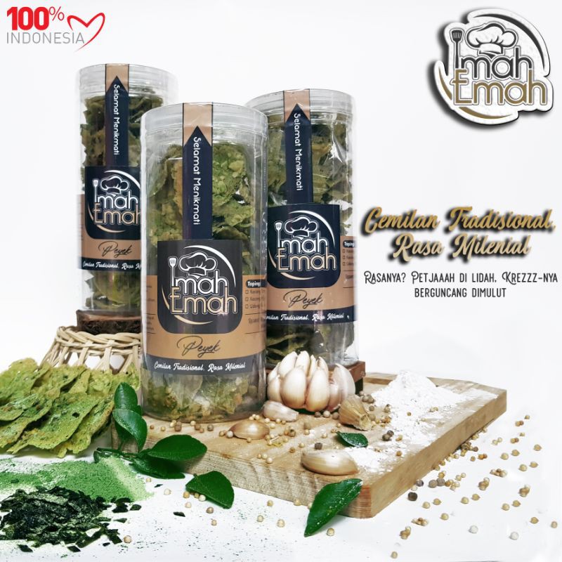 

Cemilan rempeyek peyek imahemah rasa rumput laut (topping kacang hijau)