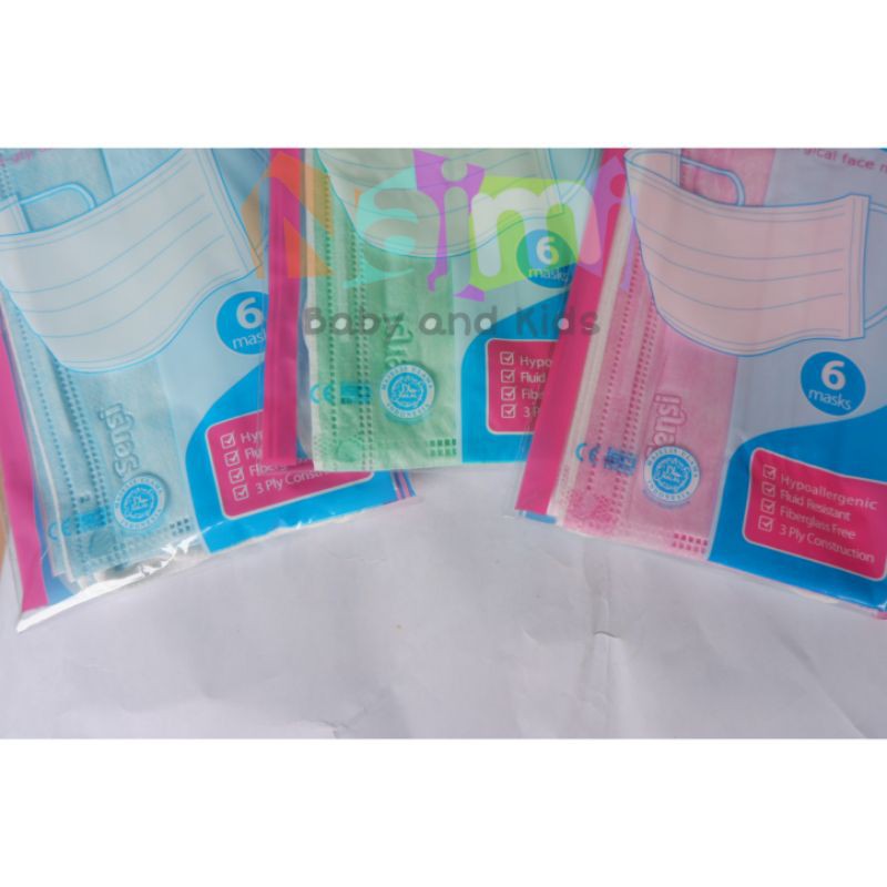 Masker SENSI Original Medis Earloop Sachet isi 6 (warna biru, hijau, pink)