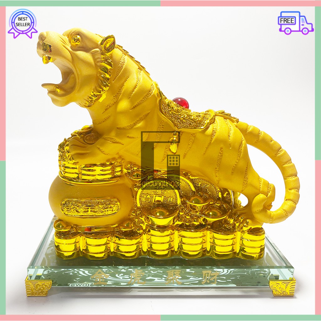 Kado Hadiah Bingkisan Hampers Parcel Parsel Patung Pajangan Hiasan 12 Shio Macan Tiger Harimau Imlek Tahun Baru Cina Cny Sincia Emas Gold Resin Dos Kotak Gift Box Mika Kaca Hoki Rejeki Fengshui Ukuran Size Small Kecil Medium Sedang Besar Large Big Jumbo