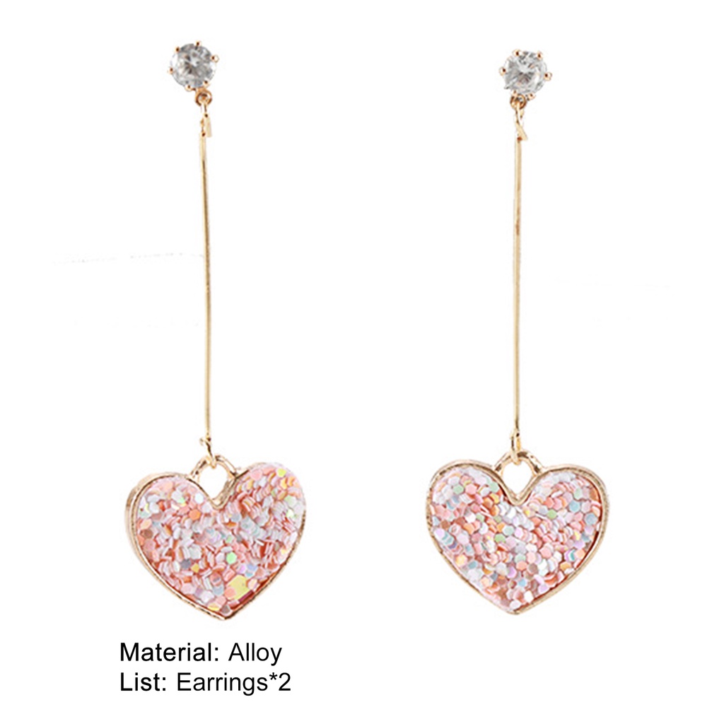 Hu Hu Hu Hu Hu Alat Bantu Pasang Kacamata♡ 1 Pasang Anting Stud Panjang Bentuk Hati Aksen Payet Bahan Alloy Untuk Hari Valentine