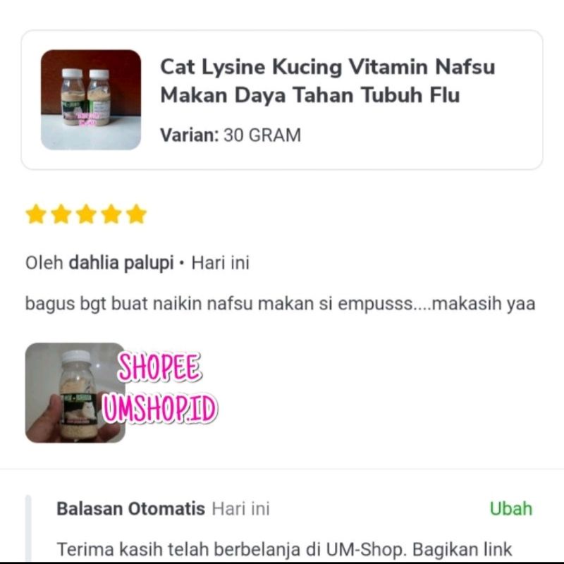 Vitamin Cat Lysine Kucing Nafsu Makan Daya Tahan Tubuh Flu Kucing