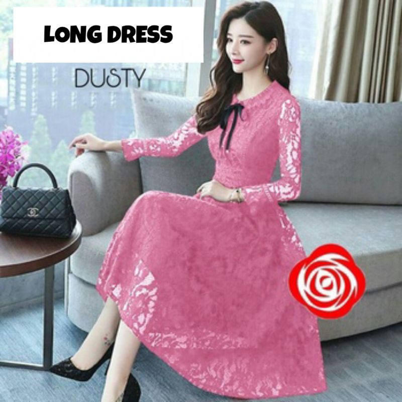 MODEL TERBARU/LONG DRESS CLARISA BAHAN BRUKAT LAPIS FURING FULL/LONG DRESS/LONG DRESS MUSLIM/LONG DR