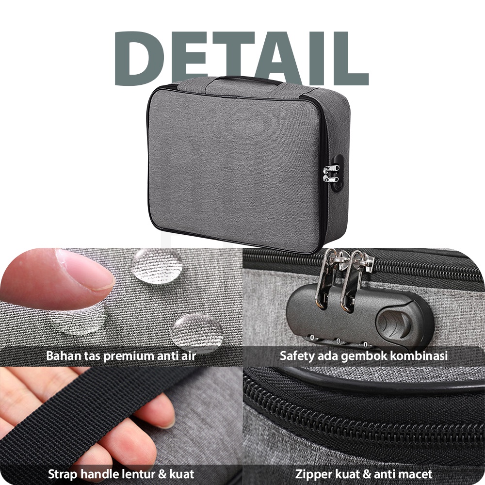 HUGO Tas Dokumen Tempat Penyimpanan File Surat Travel Bag dengan Security Digit Lock