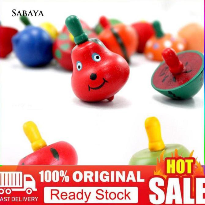 Edukasi Anak JD Mainan Gasing Bentuk Buah Gyro Bahan Kayu untuk