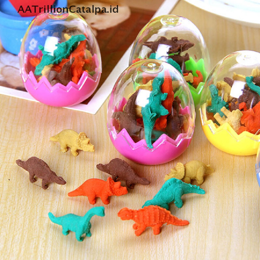 Aatrillioncatalpa 8pcs Penghapus Karet Bentuk Telur Dinosaurus Lucu Untuk Stationery Kantorsekolah