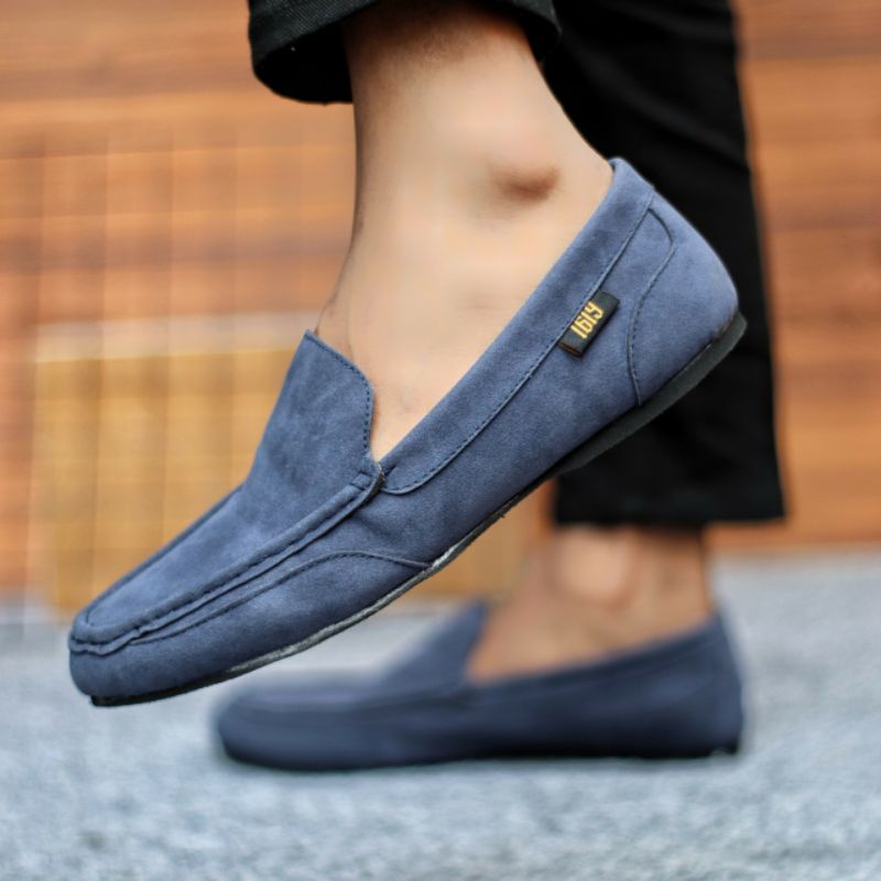 MODMEX NAVY Sepatu Pria Casual Spatu Slip On Slop Selop Kasual Santai Keren Murah Original Kulit Suede