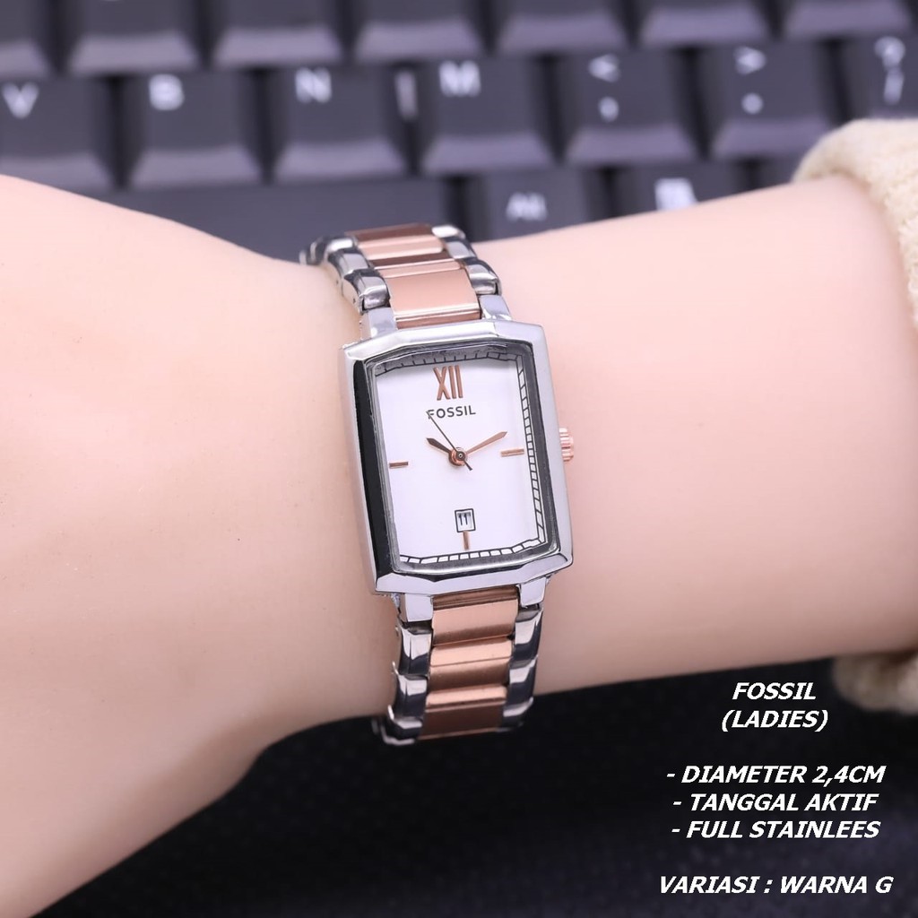 JAM TANGAN WANITA FASHION RANTAI SEGI TANGGAL AKTIF