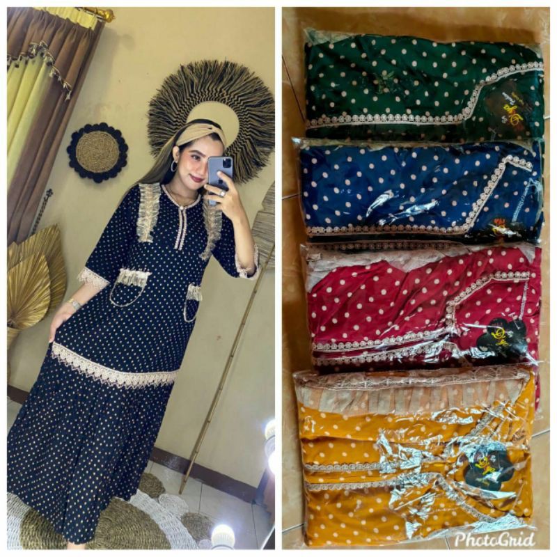 Gamis Rayon Polka Bahan Tebal Premium Pekalongan TERLARIS