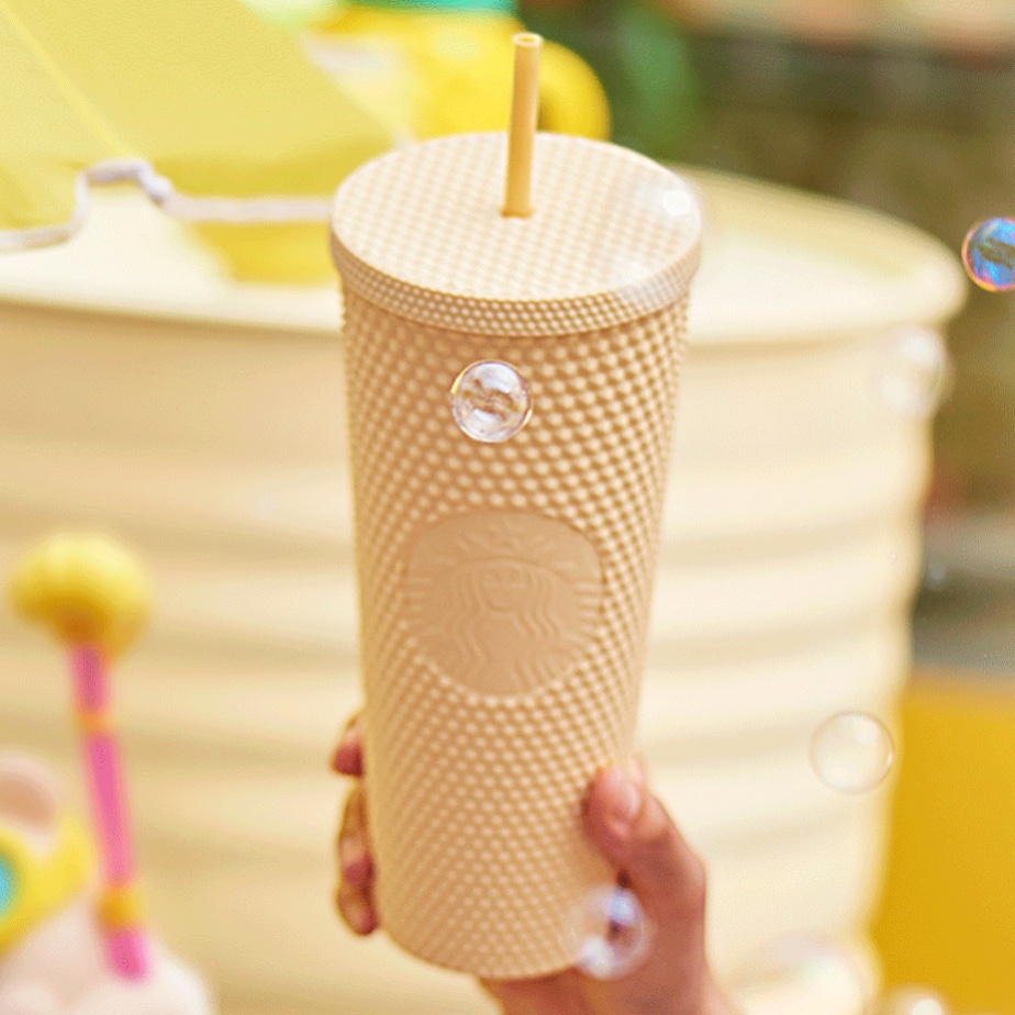 ღ 710Ml Starbucks Pola Durian Cup Bertatahkan Jerami Cup Berlian Bercahaya Dewi Jerami Cangkir Cangkir Kopi Liburan Musim Panas Dingin cup Tumbler