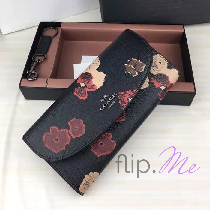 Coach Accordion Zip Wallet Floral Black