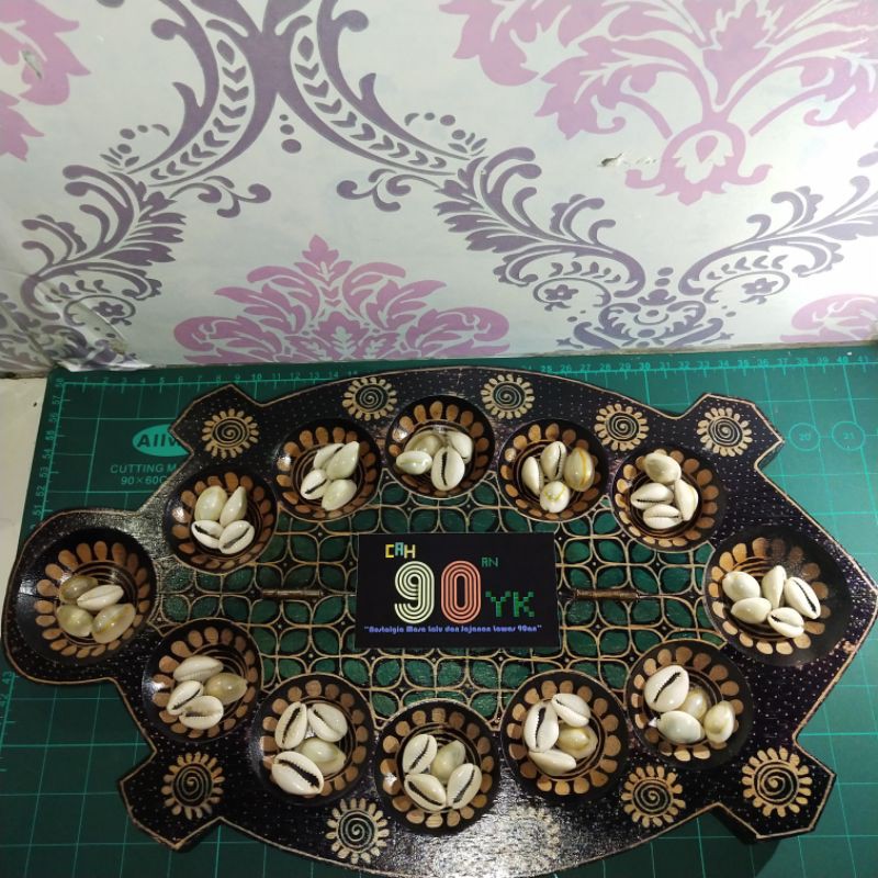 DAKON Kayu Lipat hewan KURA KURA BATIK glossy mengkilat 12 lubang. Mainan Congklak Jadul 90an. MURAH