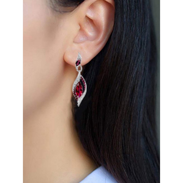 Fancyqube Fancycube Anting Drop Zircon Bentuk Mata Kuda Warna Merah Untuk Wanita