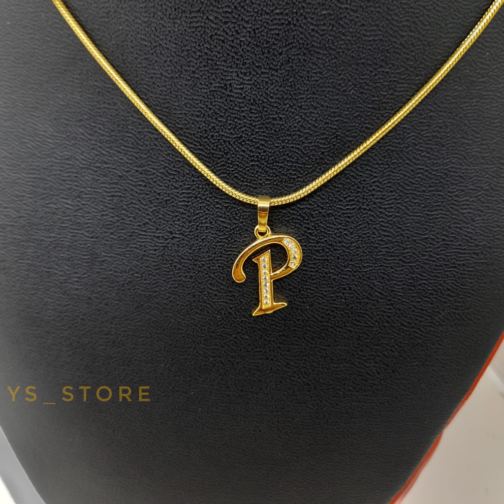 Kalung Titanium Plus Liontin Huruf P Anti Karat Dan Luntur Selamanya