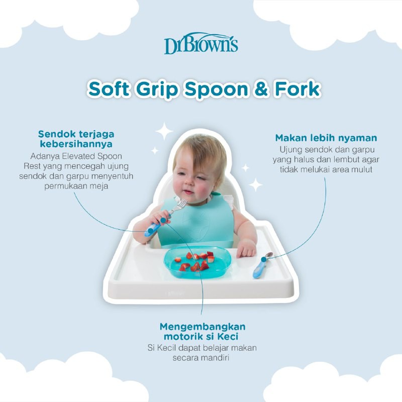 Dr. Brown's Soft Grip Spoon &amp; Fork Set (TF014) / Sendok Makan Bayi