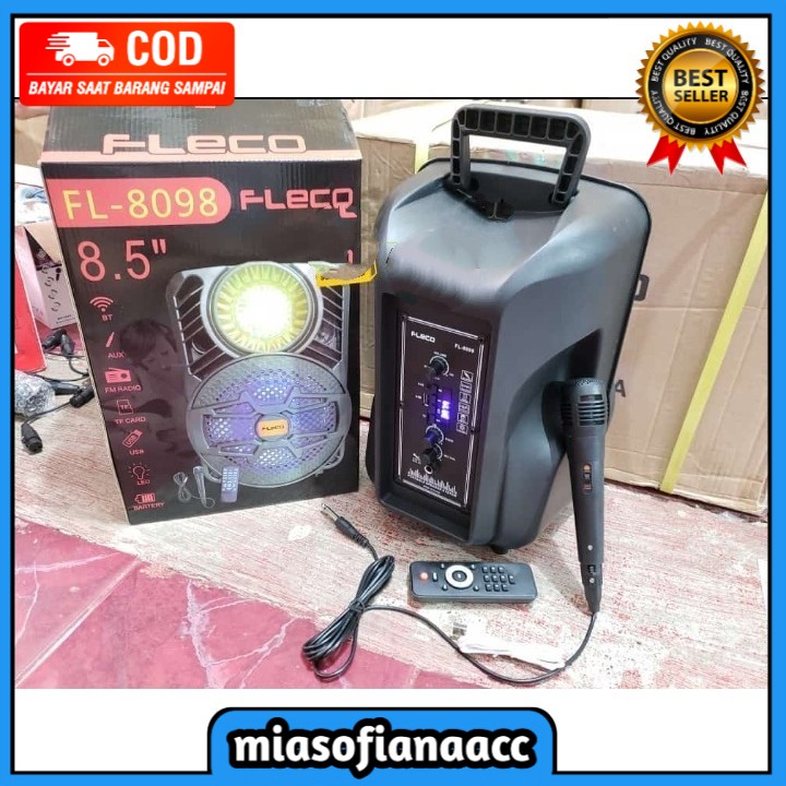 SPEAKER BLUETOOTH FLECO FL-8098/8068 Bonus Mic Karaoke + Remote Speaker Karaoke FM Radio USB Memory