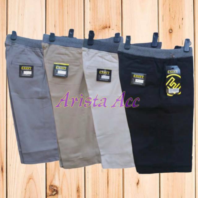 Celana Chino Pendek Pria Pinggang Karet Kolor Distro Rip Exist Premium Brand Black Grey Mocca Cream