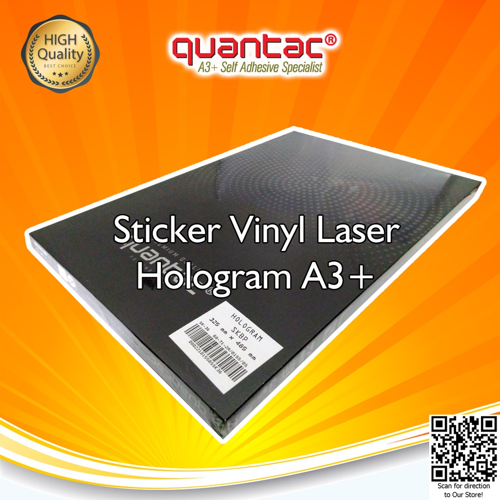 Repack 20 - Quantac Sticker Vinyl Hologram Digital Print Laser Toner A3+ Holographic Rainbow Pelangi Stiker Label Kemasan Anti Air Tidak mudah Sobek