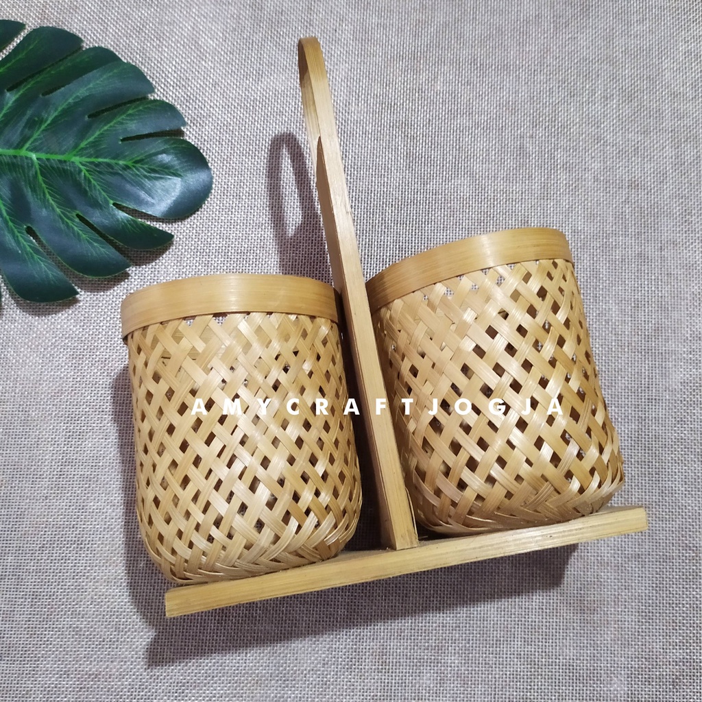 Tempat Sendok Bambu Bulat Double Natural/Tempat Sendok Bambu/Tempat Sendok Unik/Wadah Sendok Bambu/T