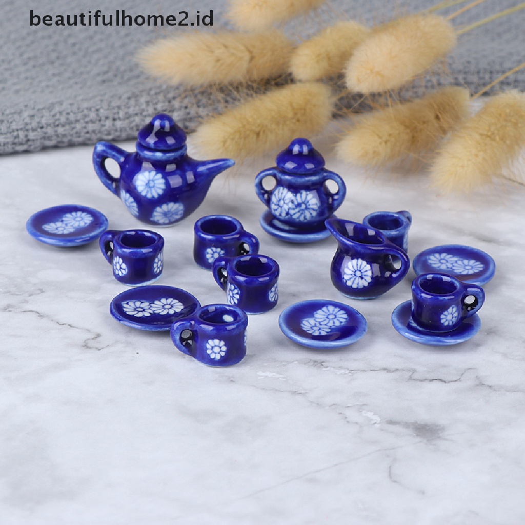 (beautifulhome2.id) 15pcs / Set Miniatur Cangkir Teh Porselen Skala 1: 12 Untuk Rumah Boneka