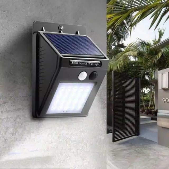 20 - lampu led sensor matahari solar powered 30 led wall light