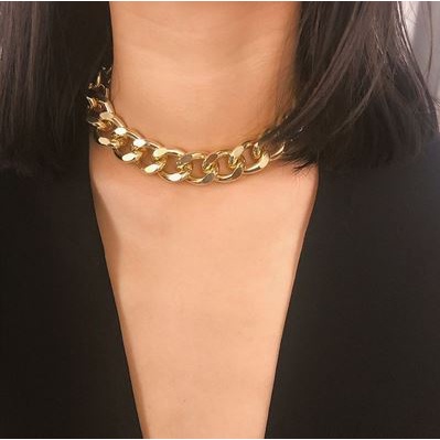 Kalung Choker Retro Rantai Besar Pipih Edgy Style Chain Necklace