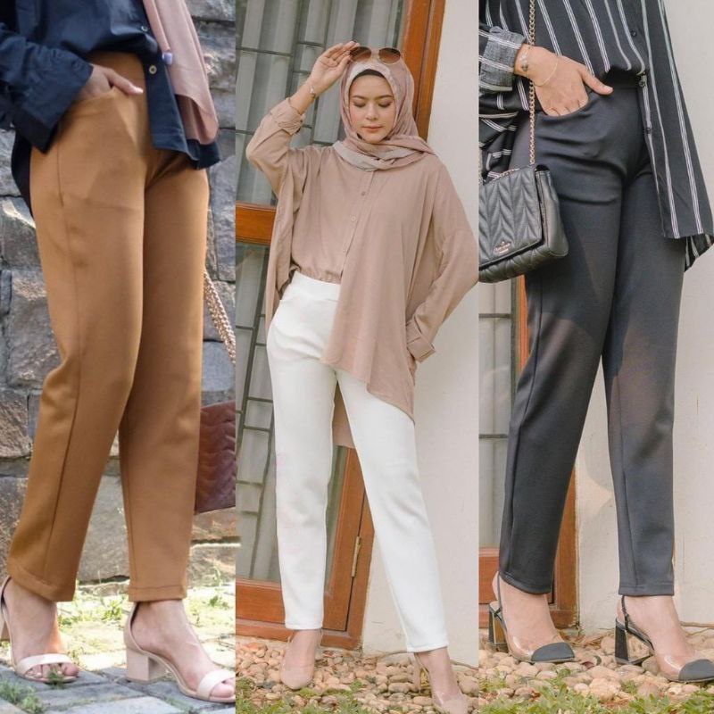 Basic Pants Scuba Premium/Celana Kerja Wanita Pencil Slim Fit