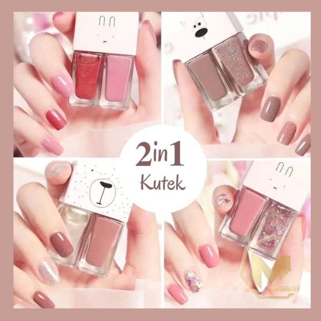 2IN1 kutek cat kuku Korea Lucu 2 Warna Gel Nail polish MA2797