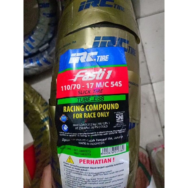 ban IRC fasti 1 ring 17 ukuran 110-70/17 soft compound,(ban slick/botak)