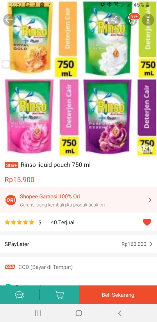 Rinso Liquid Pouch 750 Ml