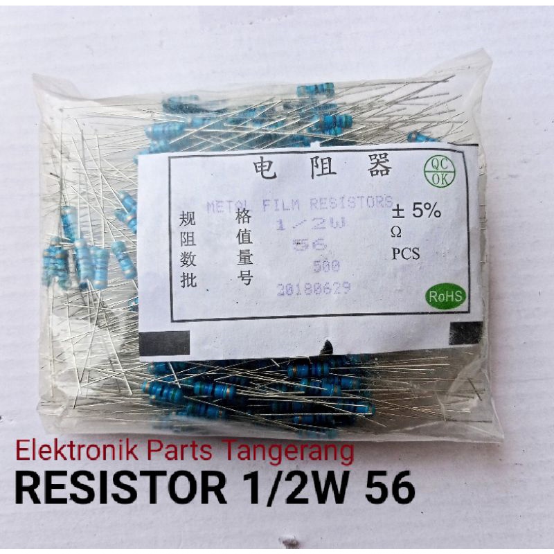 (10 Buah) RESISTOR 1/2 WATT 56 OHM 5% RESISTOR 1/2W 56 RESISTOR 1/2WATT 56 OHM RESISTOR 1/2 W 56 OHM