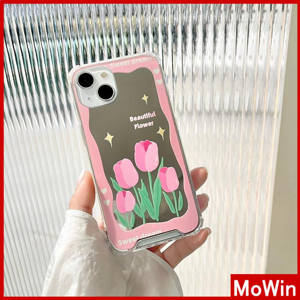 iPhone Case Acrylic Luxury Makeup Mirror Airbag Shockproof Protection Camera Pink Flowers Cute Compatible For iPhone 11 iPhone 13 Pro Max iPhone 12 Pro Max iPhone 7 Plus iPhone xr