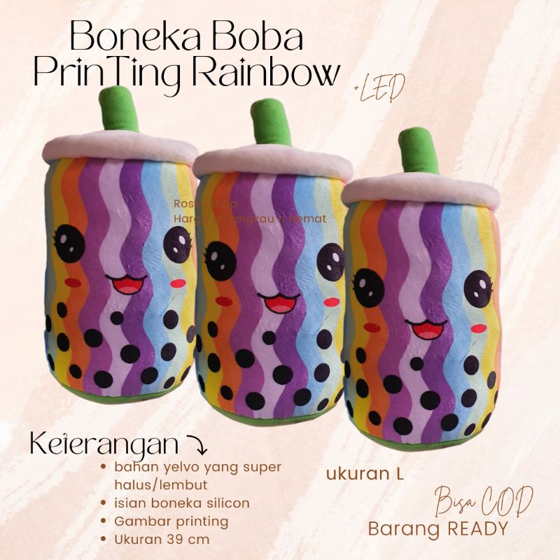 boneka boba pelangi/boneka boba warna warni/boneka boba rainbow led
