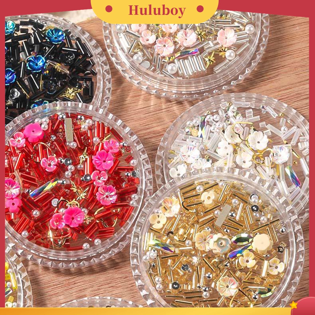 Huluboy Huluboy♡ 1 Kotak Ornamen Kuku 3D Bentuk Bunga Warna-Warni Untuk Wanita