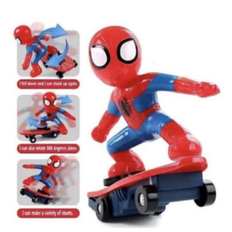 MAINAN ANAK SPIDERMAN  SKATEBOARD SCOOTER STUNT PUTAR