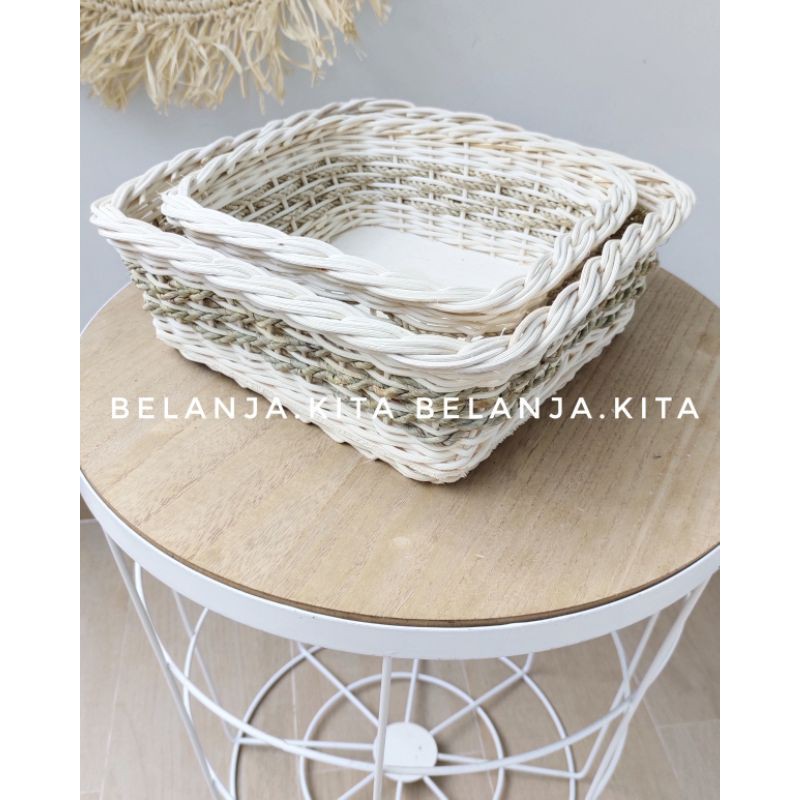 hampers rotan seagrass kotak / keranjang hantaran rotan seagrass kotak set2 / tempat buah