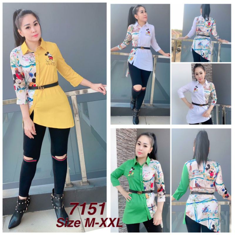 Kemeja Import Gucci Mickey Size M-2xl Bahan Katun Stret