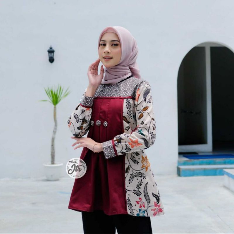 Batik wanita ASJ SA HRB026 Kenongo Kemeja Tosca Pendek-Lora maron