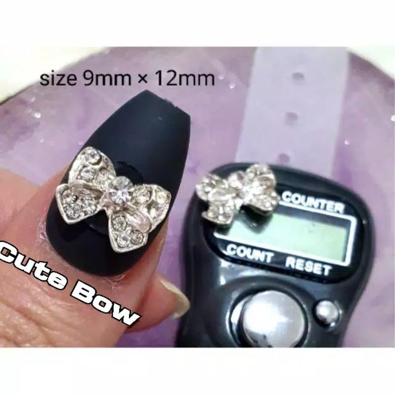 CHARM NAIL SILVER CUTE BOW/PITA | HIASAN NAIL ART / KUKU PALSU / HIASAN TASBIH DIGITAL