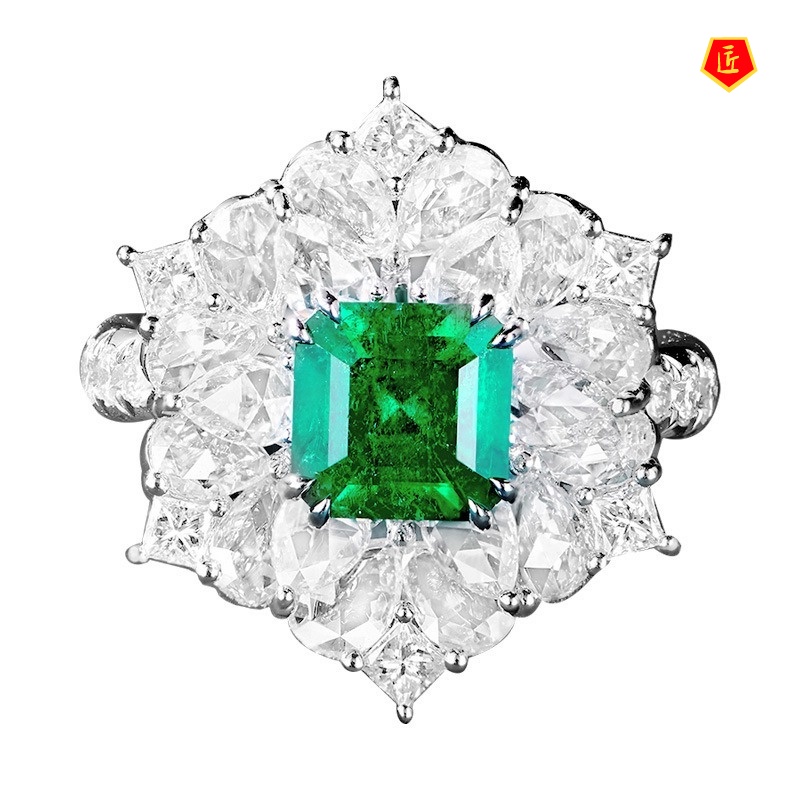 [Ready Stock]Square Diamond Natural Emerald Eagle Claw Ring Jewelry Design