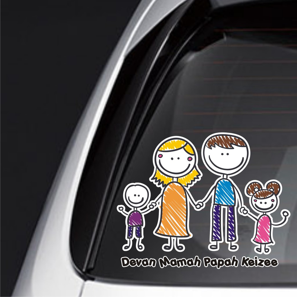  Sticker  Mobil Custom Happy Family  Keluarga Anak Full Color 
