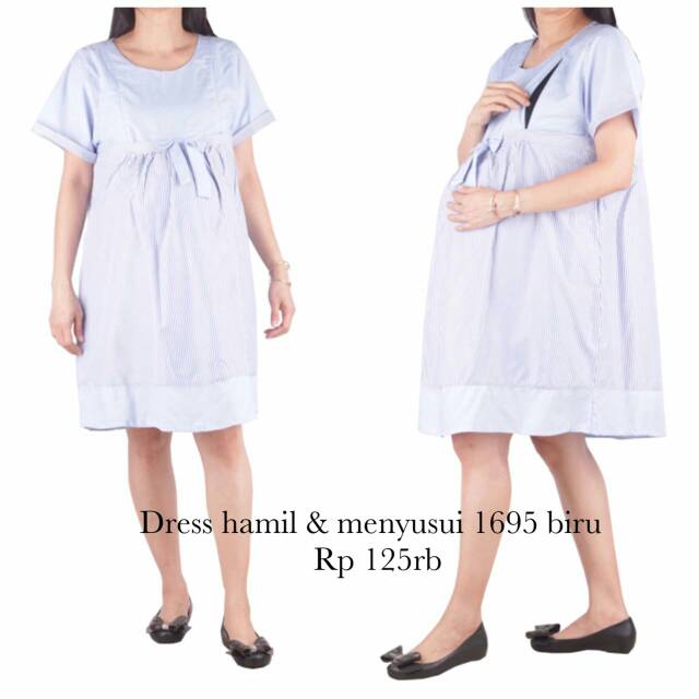 Bajuhamil 1695 baju hamil dress hamil dan menyusui biru