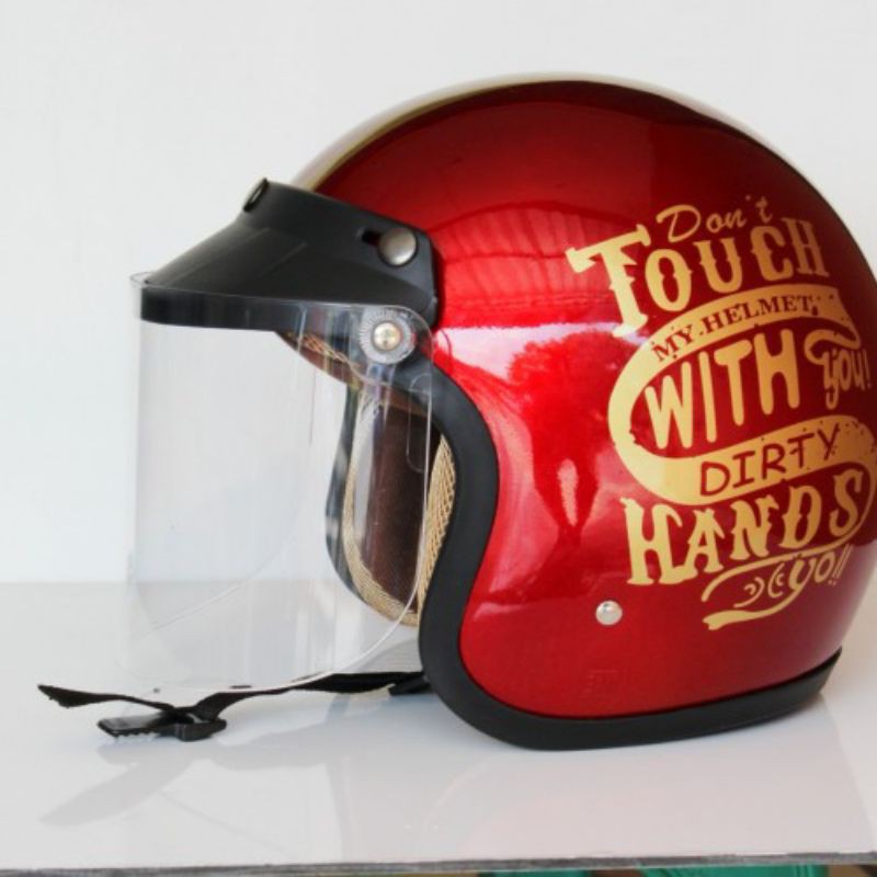 HLM helm helem bogo retro kaca datar bening cargloss glossy dewasa pria wanita sni